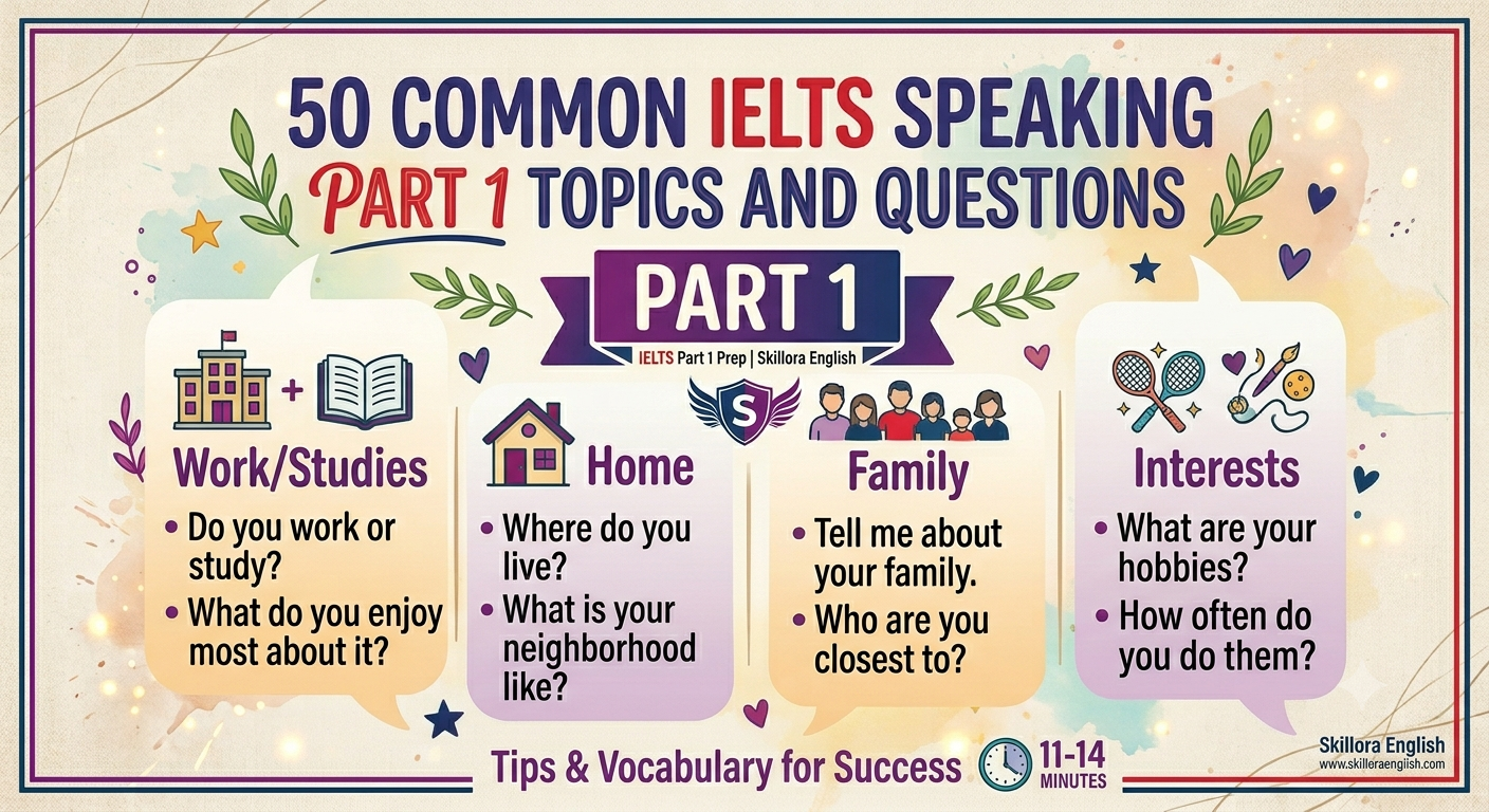 50 Common IELTS Speaking Part 1 Topics, Questions & Sample Answers